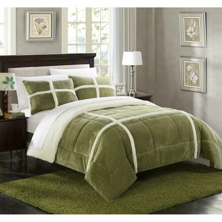 CHIC HOME Cindy Mink Sherpa Lined Comforter Set Sheets - Green - Queen - 7 Piece, 7PK CS2167-BIB-US